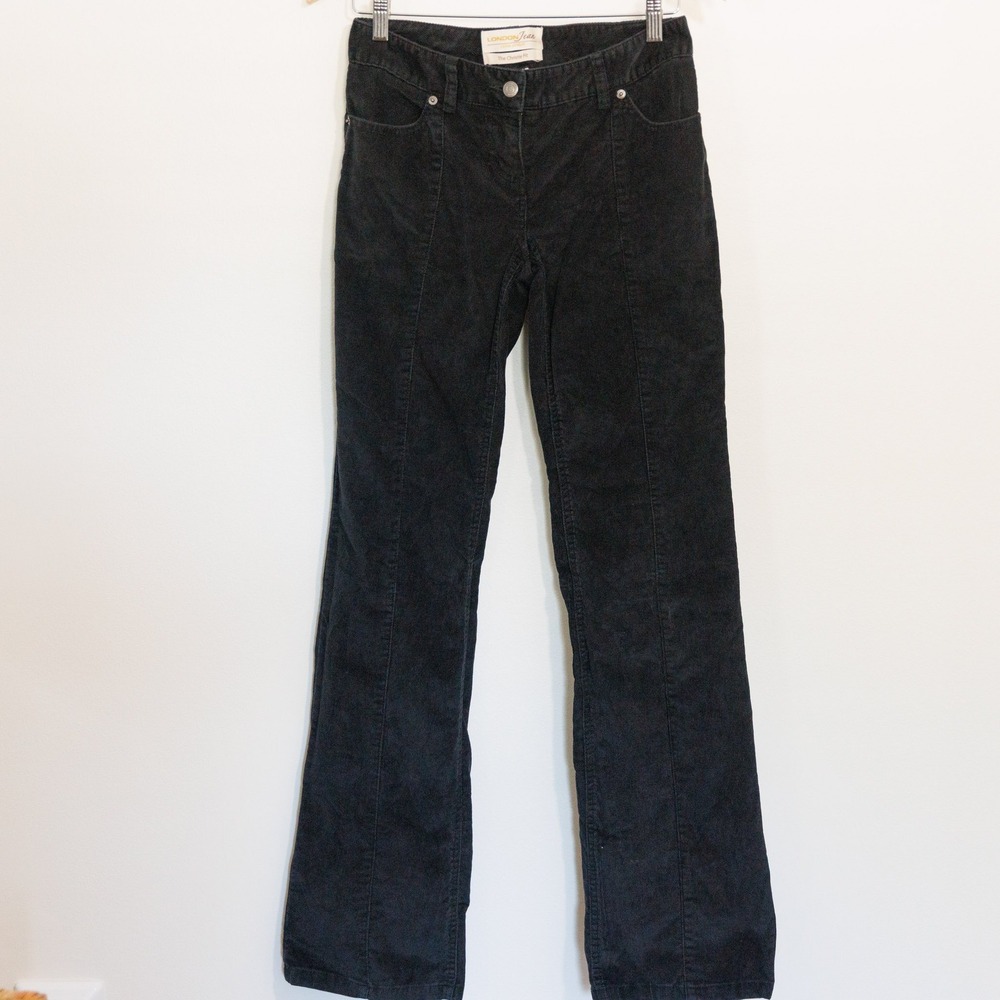 London Jean The Christie Fit Black Corduroy Chino Stretch Flare Pants 2 Long